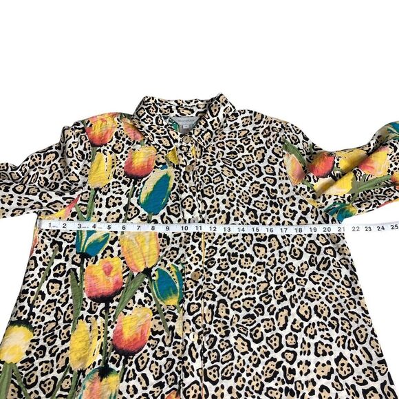 Multiples Top Womens M Cheetah‎ Floral Print Long Sleeve Button Lagenlook Boho - Picture 12 of 12